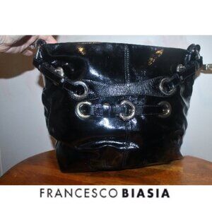 $480 Francesco Biasia Patent Leather Round Rings Hobo Shoulder Bag Purse